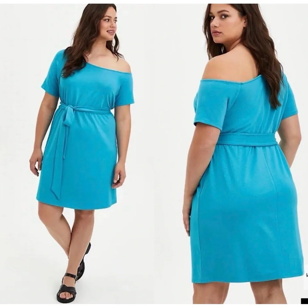 Torrid Teal T-Shirt Off-The-Shoulder Dress NWT SZ 1 (14/16) - Picture 1 of 12